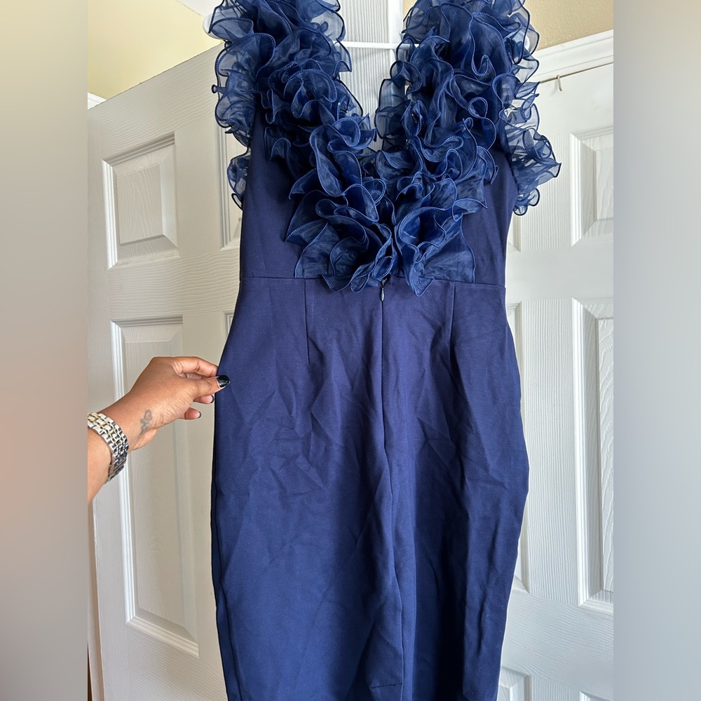 Fashion Nova Blue Sheath Dress Plunge Neckline Sleeveless
